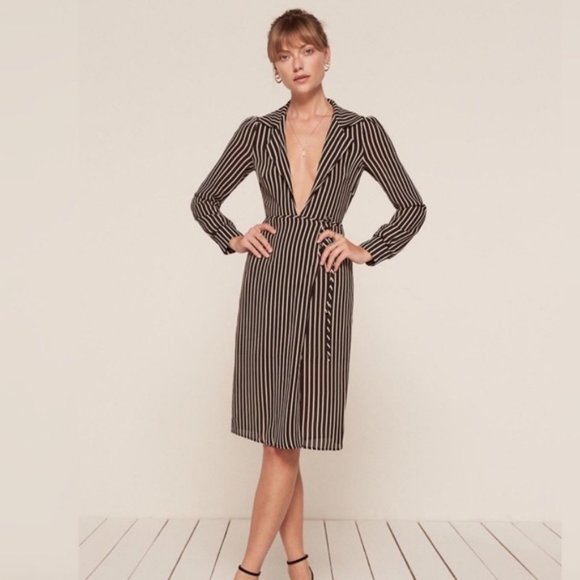 Reformation Dresses & Skirts - Reformation Salem Wrap Dress Black White Stripe